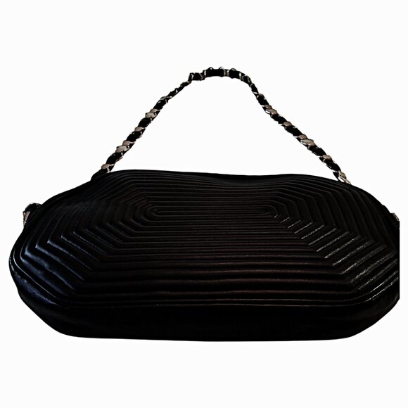 RARE Vintage Revillon French Octagon Black Quilted Leather Antique Handbag - Picture 4 of 9